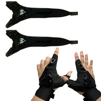 2 LED Flashlight Outdoor Waterproof Fishing Gloves Fingerless Night Lighting Gloves