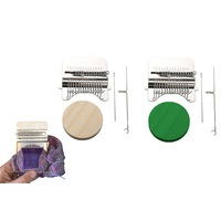 2pcs Small Weaving Loom 14 Hooks Speedweve Type Weave Tool Set Darning Machine-Wood and Green