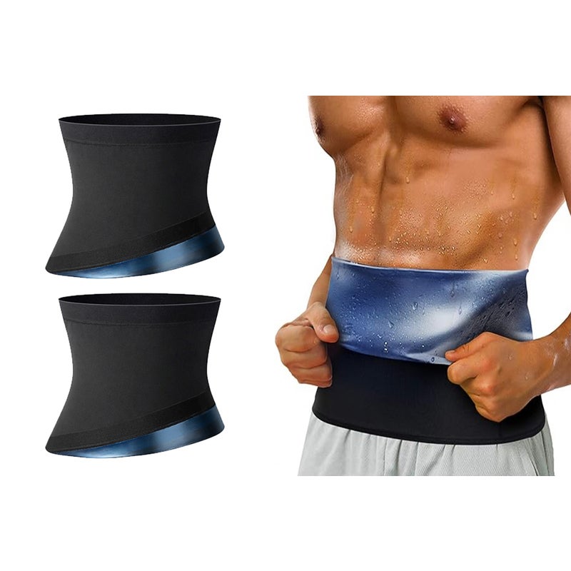 2Pcs Waist Trimmer Slimming Sauna Belt Stomach Trainer Sweat Workout Shaper-Blue Unbranded