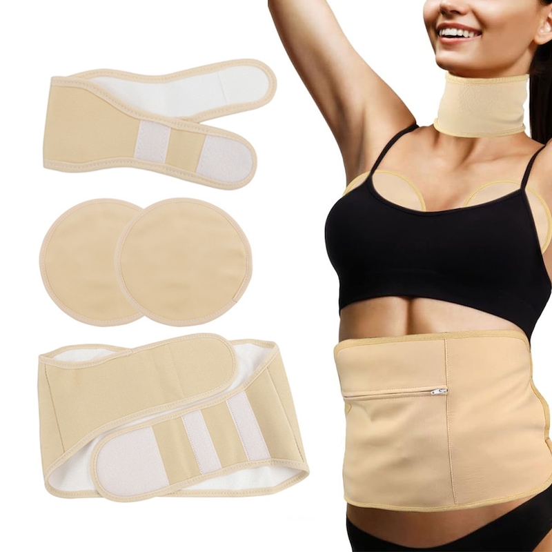 4 Pcs Reusable Castor Oil Wrap Kit for Waist Neck Breast -Khaki Unbranded