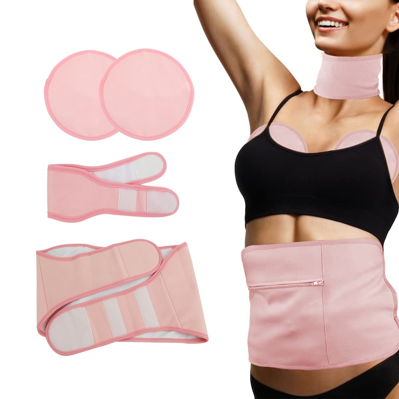 4 Pcs Reusable Castor Oil Wrap Kit for Waist Neck Breast -Pink Unbranded