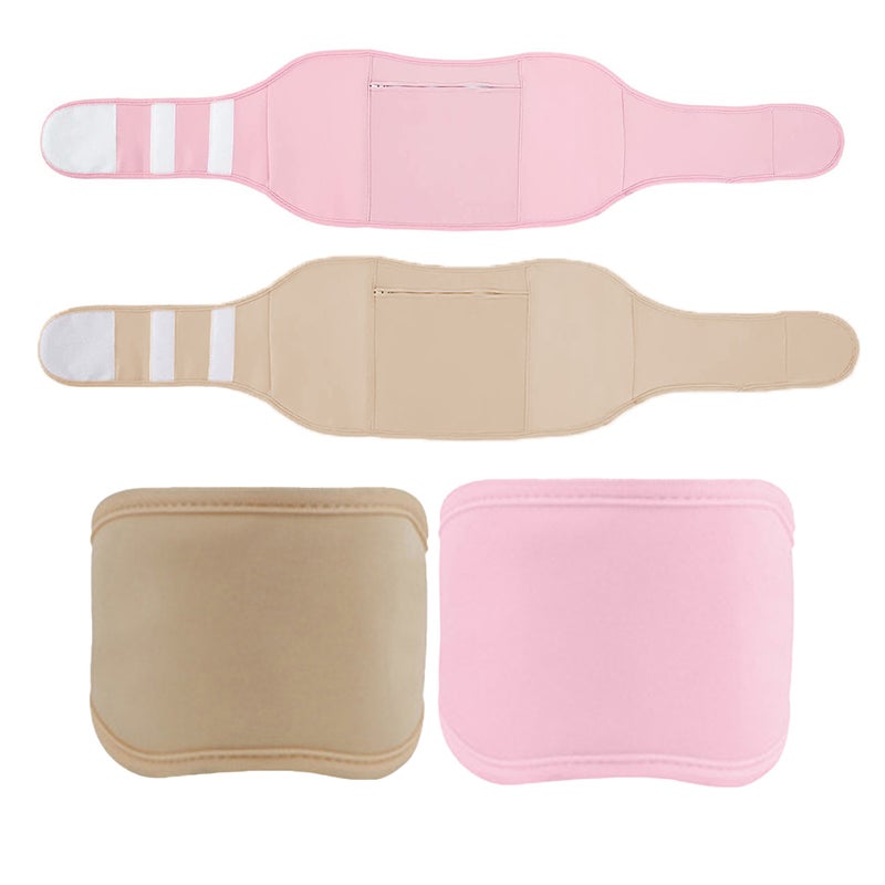 Castor Oil Packs Wrap 4PCS Reusable Oil Packs with Adjustable Elastic Strap for Waist and Neck -Khaki and Pink Unbranded