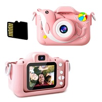 Toy Digital Camera 1080P HD Cute Animal Dolphin Panda with 64G Memory Card-Pink Dolphin