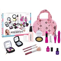 Kid Girls Makeup Set tool Eco-friendly Cosmetic Pretend Play Kit Princess Toy Pink Bag