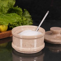 Marble Salt Cellar Elegant Container with Lid and Spoon